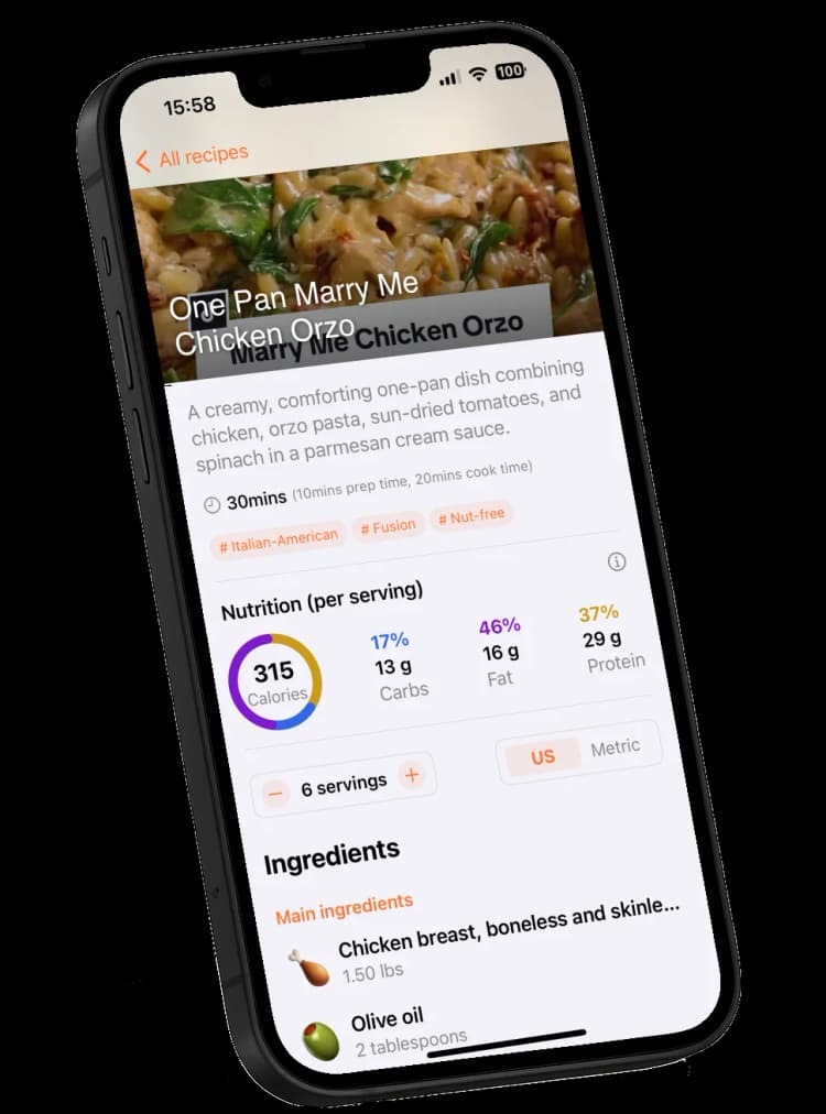 Cookmarks app interface showing a recipe